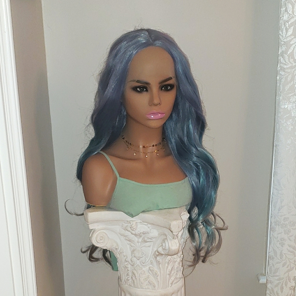 Lace Front Wig - Mermaid Multicolor Blue Balayage Ombre Rainbow Hair